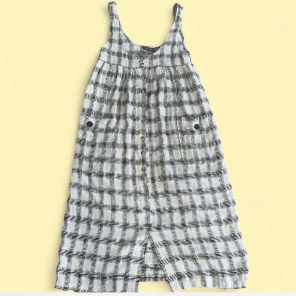 New York style Plaid Button-up  Sleeveless Dress black and beige size S